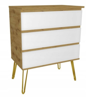 Komoda dąb artisan, biały GLAMOUR 70X45 złote nogi
