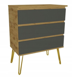 Komoda dąb artisan, szare GLAMOUR 80x45 złote nogi