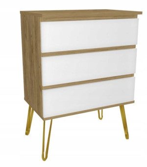 Komoda dąb craft, białe GLAMOUR 70X45 złote nogi