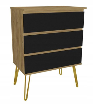 Komoda dąb craft, czarny GLAMOUR 70X45 złote nogi