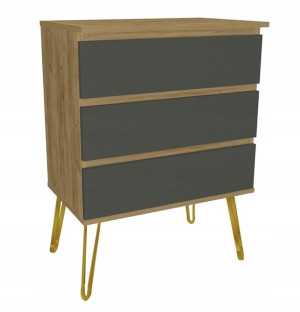 Komoda dąb craft, szare GLAMOUR 80x45 złote nogi