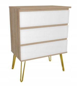 Komoda dąb sonoma, białe GLAMOUR 80x45 złote nogi