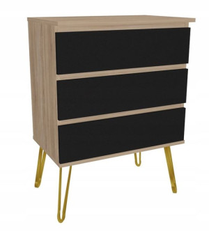 Komoda dąb sonoma, czarne GLAMOUR 80x45 złote nogi