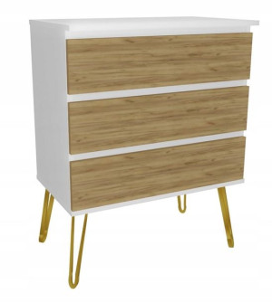 Komoda biała dąb craft zł GLAMOUR 80x45 złote nogi