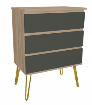 Komoda dąb sonoma, szare GLAMOUR 80x45 złote nogi