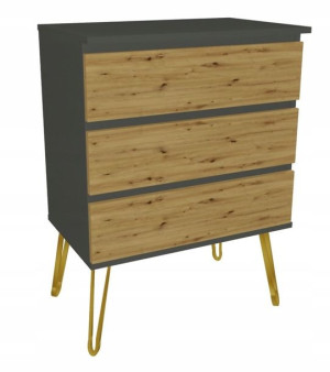 Komoda szara dąb artisan GLAMOUR 80x45 złote nogi