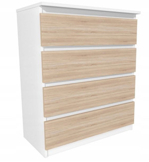 Komoda biała, dąb sonoma front 70x45cm 4 szuflady