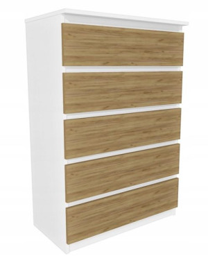 Komoda Biała, dąb craft front 60x45 cm 5 szuflad