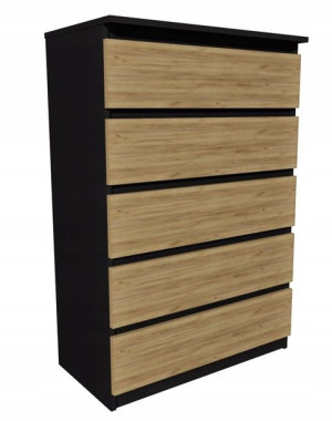 Komoda czarna, dąb craft fronty 70x45 cm 5 szuflad