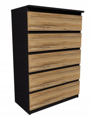 Komoda czarna, drewno retro 70x45 cm 5 szuflad