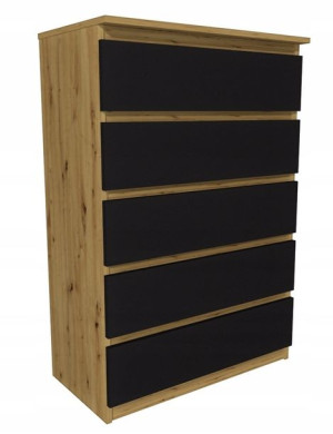 Komoda dąb artisan czarny front 60x45 cm 5 szuflad
