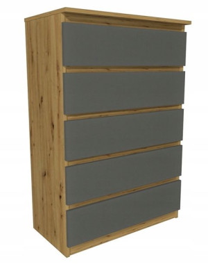 Komoda dąb artisan szary front 70x45 cm 5 szuflad