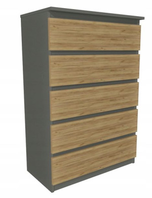 Komoda szara, dąb craft fronty 60x45 cm 5 szuflad
