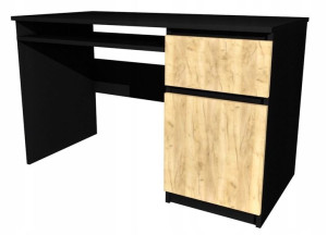 Biurko czarne, fronty dąb craft 120x60cm KOMA II