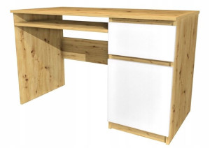Biurko dąb Artisan, białe fronty, 120x60cm KOMA II