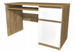 Biurko dąb craft, białe fronty, 120x60 cm, KOMA II
