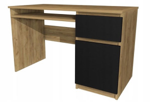 Biurko dąb craft, czarne fronty, 120x60 cm KOMA II