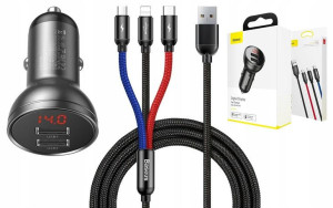 Ładowarka 2x Usb Lcd 24w + Kabel 3w1
