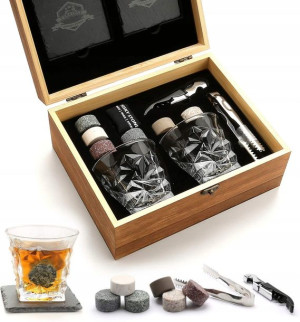Kamienie do Whisky z Granitu ze szklankami ZESTAW