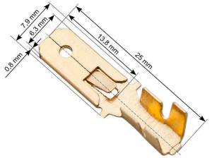 Konektor męski 6,3 mm 25mm  zloty (10szt)