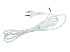 Kabel zasilający 2x0,5 z wyłącznikiem biały (1,5m)