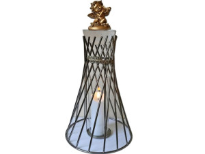 Znicz lampion DRUCIAK SREBRO+ŚWIECA LED