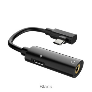 Hoco adapter HF/ładowanie Typ C do Jack 3,5mm + ładowanie Typ C LS19 czarny