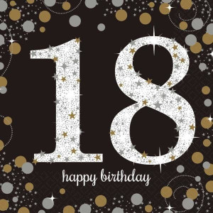 Serwetki Czarne 18 Urodziny Happy Birthday 16 Szt
