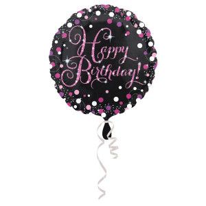 Balon Foliowy Happy Birthday Czarny Róż 43cm