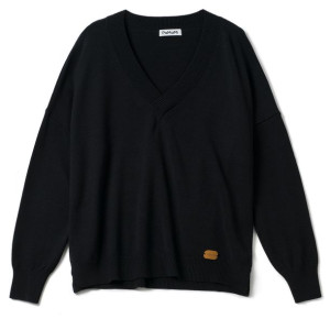 Wiskozowy sweter damski w serek - czarny
