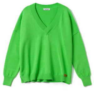 Wiskozowy sweter damski w serek - zielony