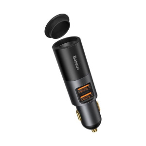 Baseus ładowarka samochodowa 2xUSB QC4.0 5A + gniazdo zapalniczki 120W czar