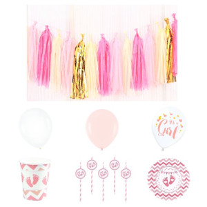  Zestaw dekoracji na Baby Shower dla dziewczynki Różowy 34 elementy