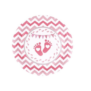  Papierowy talerz różowy Baby shower stópki 7 cali (17 cm) 6 sztuk