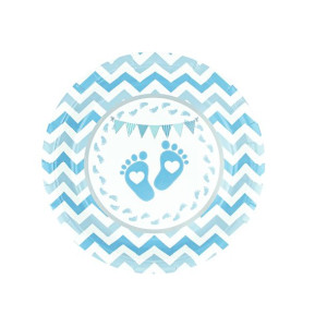  Papierowy talerz niebieski Baby shower stópki 7 cali (17 cm) 6 sztuk