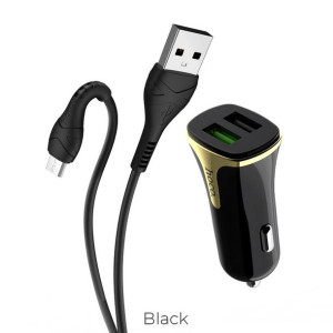 Hoco ładowarka samochodowa 2 x USB QC3.0 + kabel micro Z31 czarna