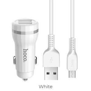 Hoco ładowarka samochodowa Staunch 2 x USB 2,4A + kabel micro Z27 biały