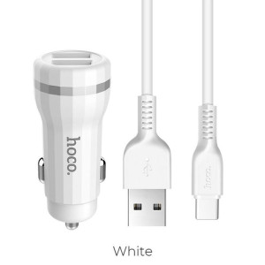 Hoco ładowarka samochodowa Staunch 2 x USB 2,4A + kabel Typ C Z27 biały