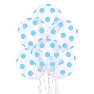 Balony transparentne w niebeiskie kropki 12 cali (30 cm) 5 sztuk