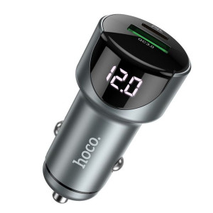 Hoco ładowarka samochodowa USB QC3.0 + PD20W LED Light road Z42 szary