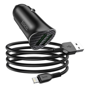 Hoco ładowarka samochodowa 2 x USB QC3.0 18W + kabel do iPhone Lightning 8-