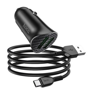 Hoco ładowarka samochodowa 2 x USB QC3.0 18W + kabel typ C Farsighted Z39 c