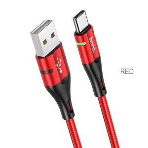 Hoco kabel USB do Typ C Shadow LED 3A U93 czerwony