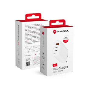 Ładowarka sieciowa Forcell GaN 65W ze złączami 2xUSB typ C i 1x USB A 3A z