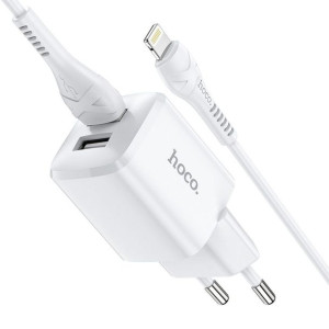 Hoco ładowarka sieciowa 2xUSB + kabel do Lightning 8-pin 2,4A N8 Briar biał