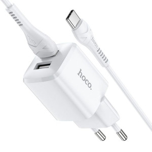 Hoco ładowarka sieciowa 2xUSB + kabel do Typ C 2,4A N8 Briar biały