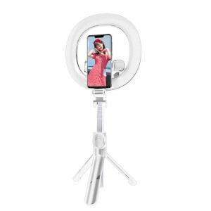 Zestaw/uchwyt do selfie z pilotem na bluetooth tripod LED RING biały SSTR-1