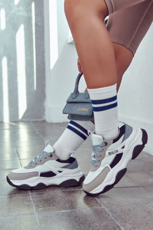 Damskie Sneakersy Buty Sportowe Big Star JJ274580 Biało-Niebieskie