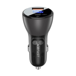 Acefast ładowarka samochodowa Typ C + USB LCD QC3.0 PD63W B6 metal czarno t