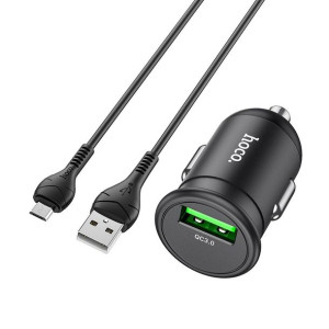 Hoco ładowarka samochodowa USB QC3.0 18W Mighty + kabel micro Z43 czarna